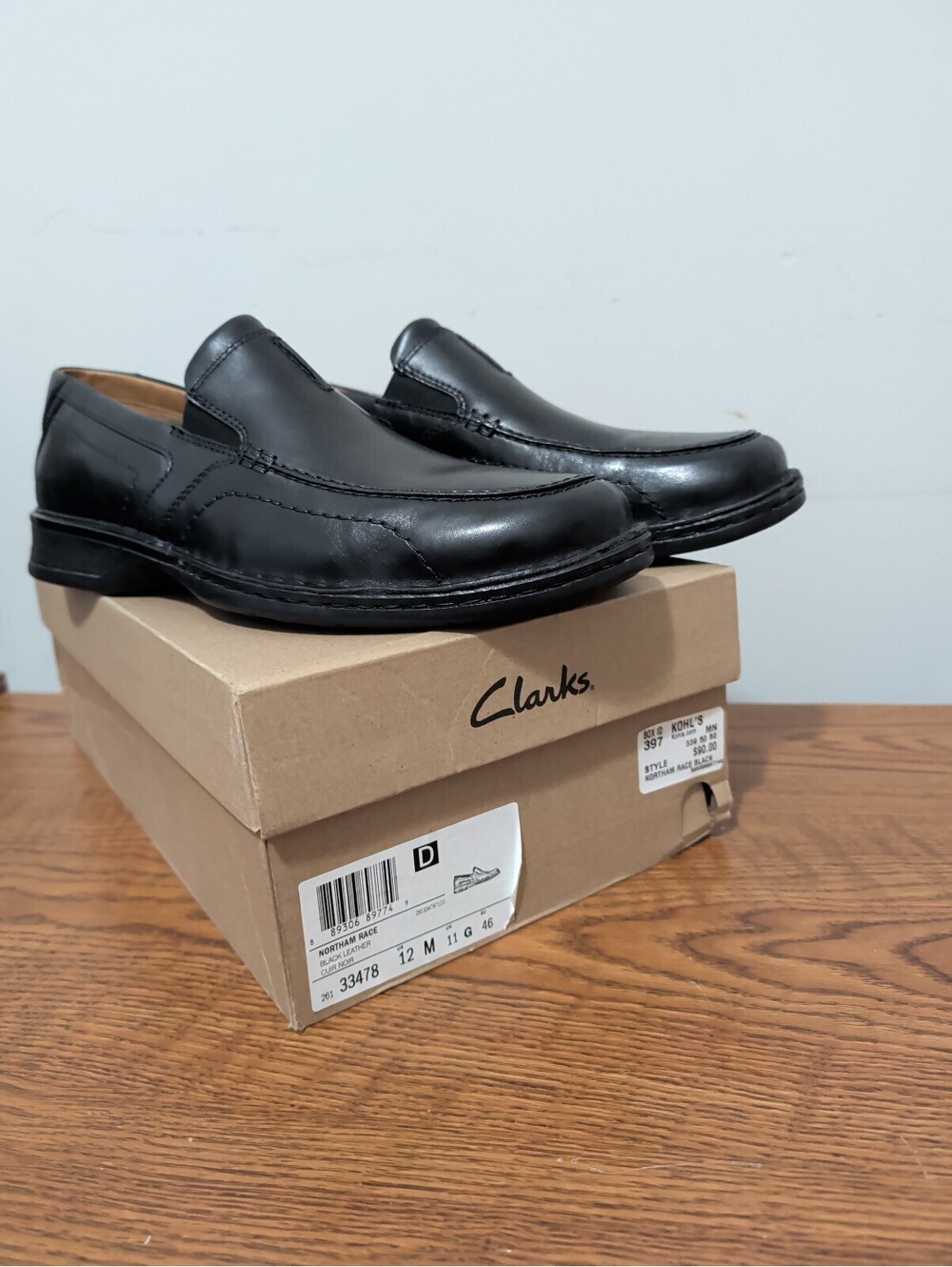 Clarks Northam Race Black Leather Slip-On Shoes Size 12 M